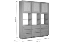 Bibliothèque étagère avec rangements finition bois clair chêne et cannage rotin L150 cm SEVILLE