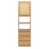Bibliothèque étagère avec rangements finition bois clair chêne et cannage rotin L50 cm SEVILLE