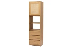 Bibliothèque étagère avec rangements finition bois clair chêne et cannage rotin L50 cm SEVILLE