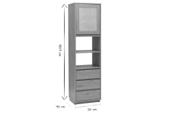 Bibliothèque étagère avec rangements finition bois clair chêne et cannage rotin L50 cm SEVILLE