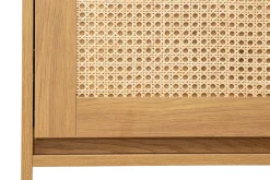 Bibliothèque étagère avec rangements finition bois clair chêne et cannage rotin L50 cm SEVILLE