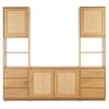 Bibliothèque étagère avec rangements finition bois clair chêne et cannage rotin L196 cm SEVILLE