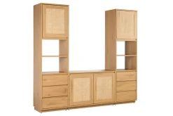 Bibliothèque étagère avec rangements finition bois clair chêne et cannage rotin L196 cm SEVILLE