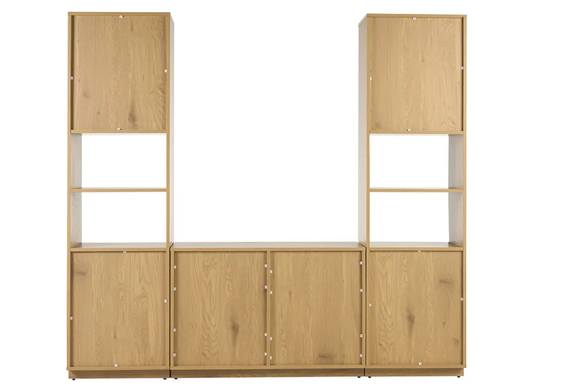 Bibliothèque étagère avec rangements finition bois clair chêne et cannage rotin L196 cm SEVILLE