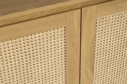 Bibliothèque étagère avec rangements finition bois clair chêne et cannage rotin L196 cm SEVILLE