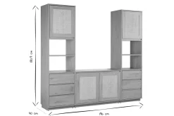 Bibliothèque étagère avec rangements finition bois clair chêne et cannage rotin L196 cm SEVILLE