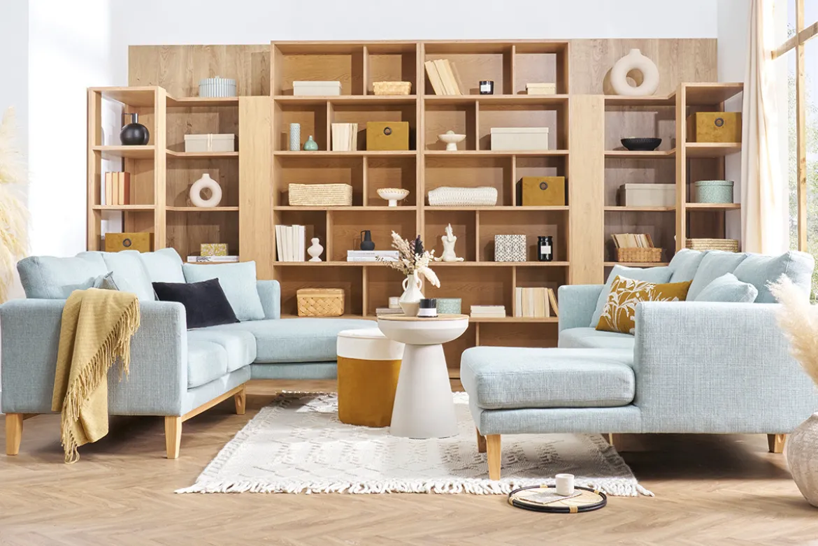 Bibliothèque étagère d'angle finition bois clair chêne L95 cm MUSSO