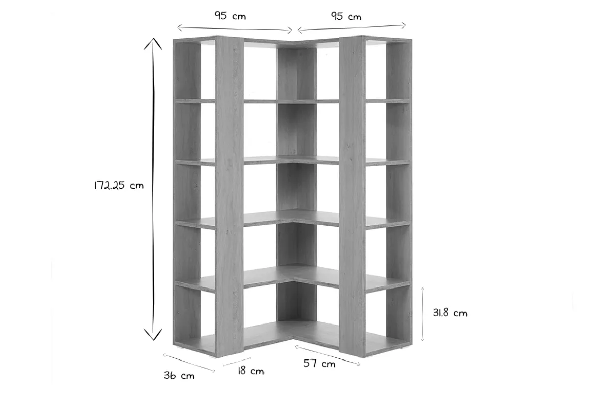 Bibliothèque étagère d'angle finition bois clair chêne L95 cm MUSSO