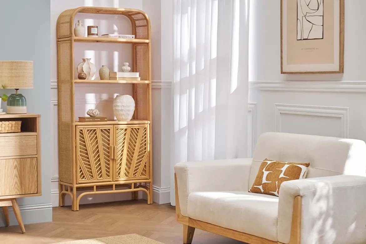 Bibliothèque vintage en rotin naturel L80 cm GALON