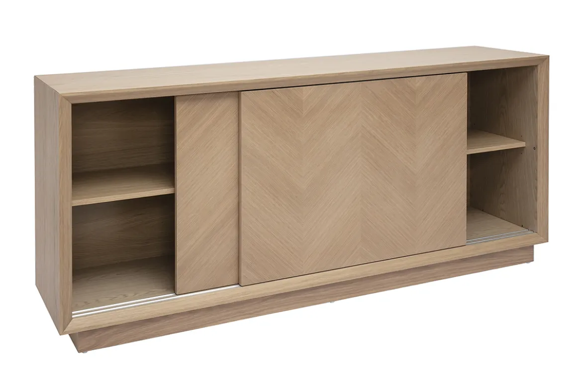 Buffet bas avec portes coulissantes en bois clair chêne L160 cm ARROW