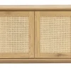 Buffet bas finition bois clair chêne et cannage rotin L96 cm SEVILLE