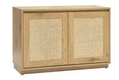 Buffet bas finition bois clair chêne et cannage rotin L96 cm SEVILLE