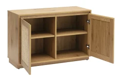 Buffet bas finition bois clair chêne et cannage rotin L96 cm SEVILLE