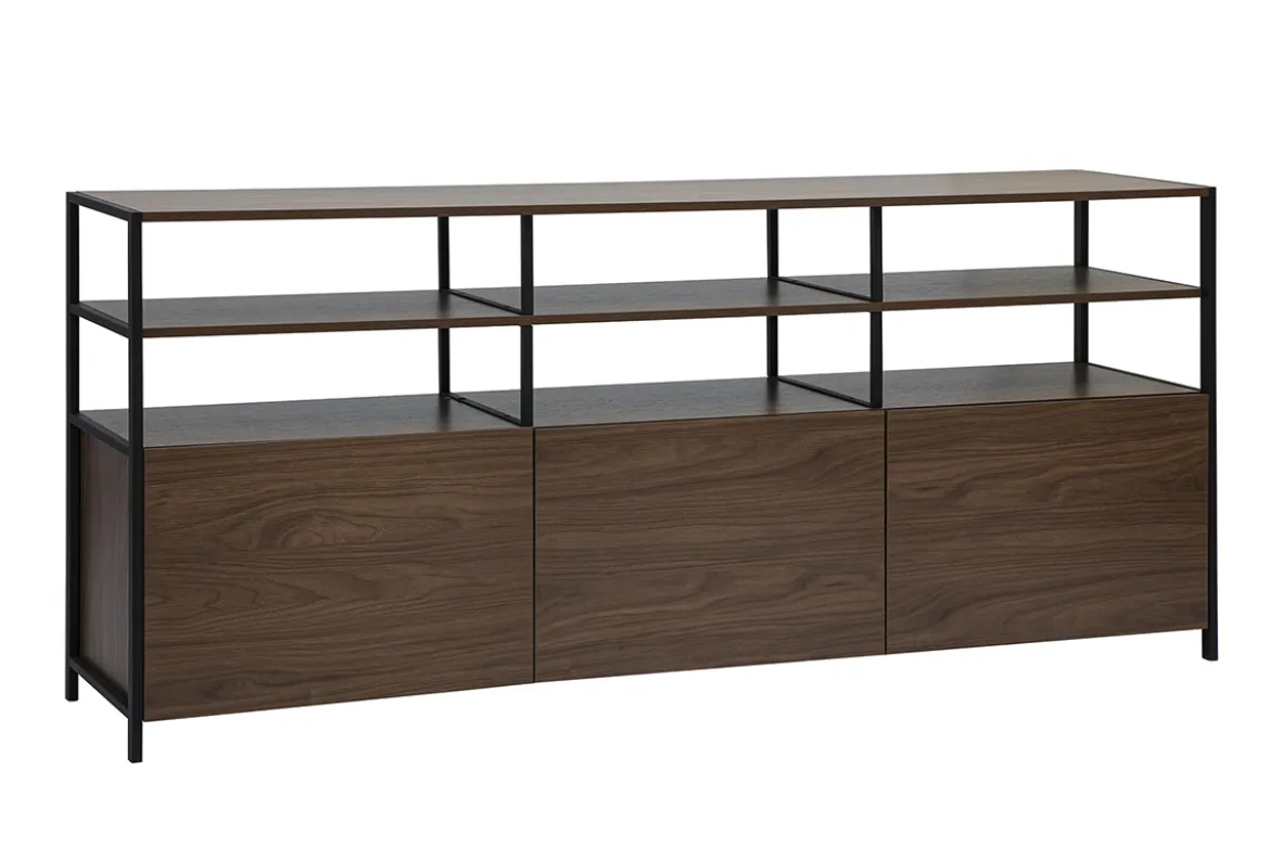 Buffet bas finition bois foncé noyer et métal noir L180 cm MAXENCE