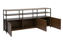 Buffet bas finition bois foncé noyer et métal noir L180 cm MAXENCE