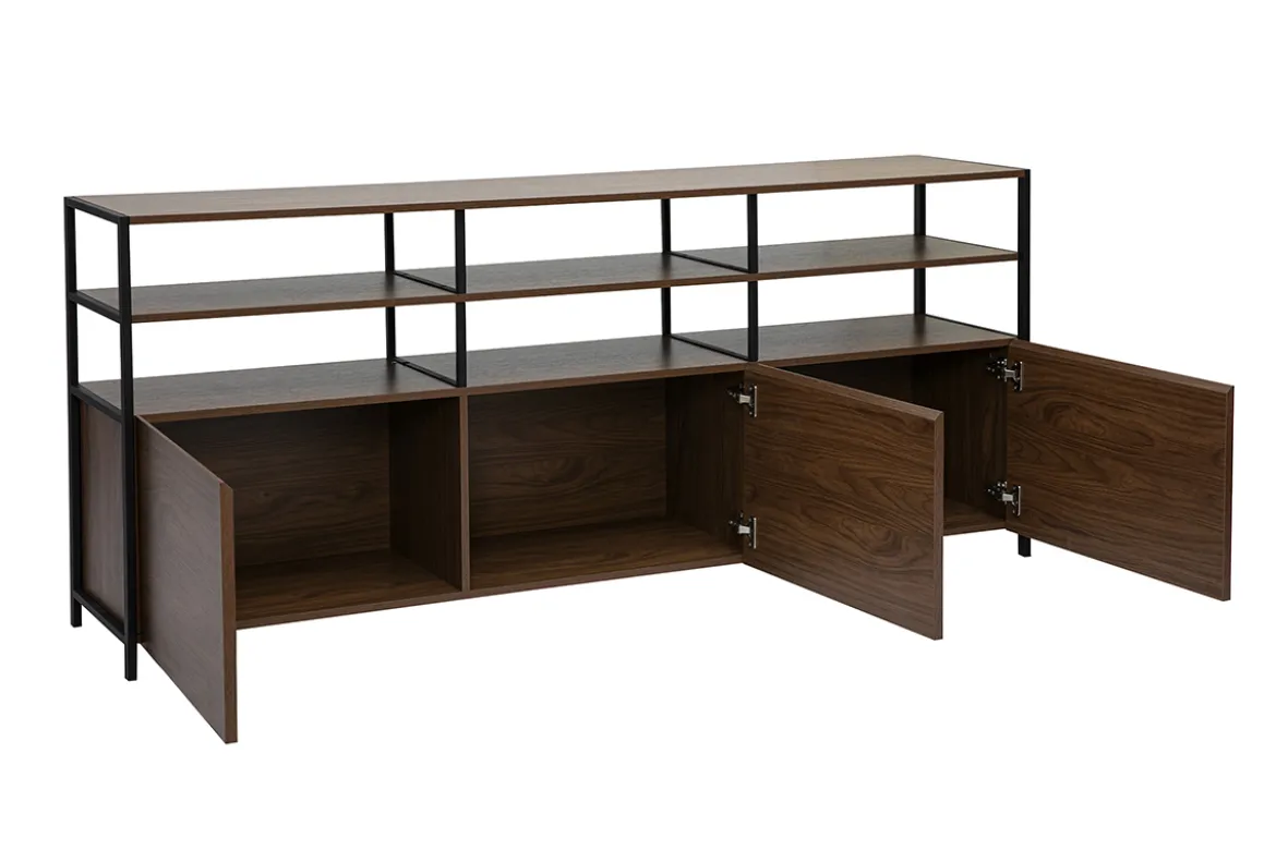 Buffet bas finition bois foncé noyer et métal noir L180 cm MAXENCE