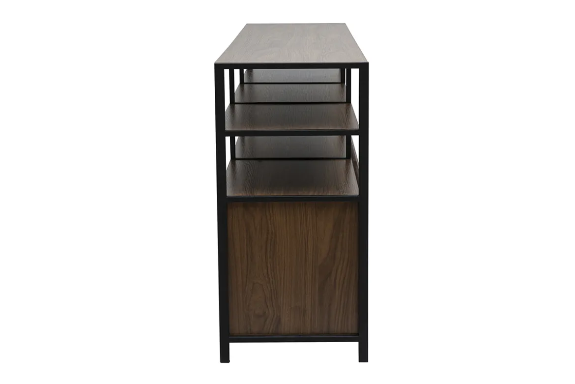 Buffet bas finition bois foncé noyer et métal noir L180 cm MAXENCE