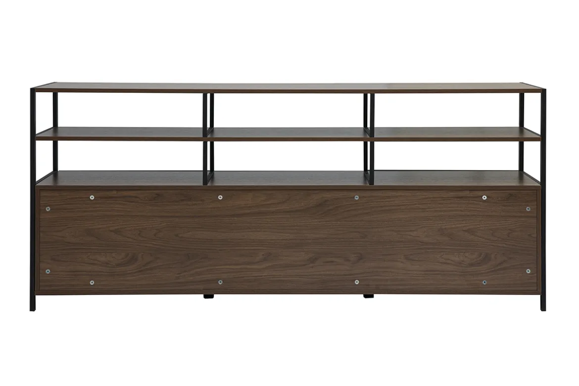 Buffet bas finition bois foncé noyer et métal noir L180 cm MAXENCE