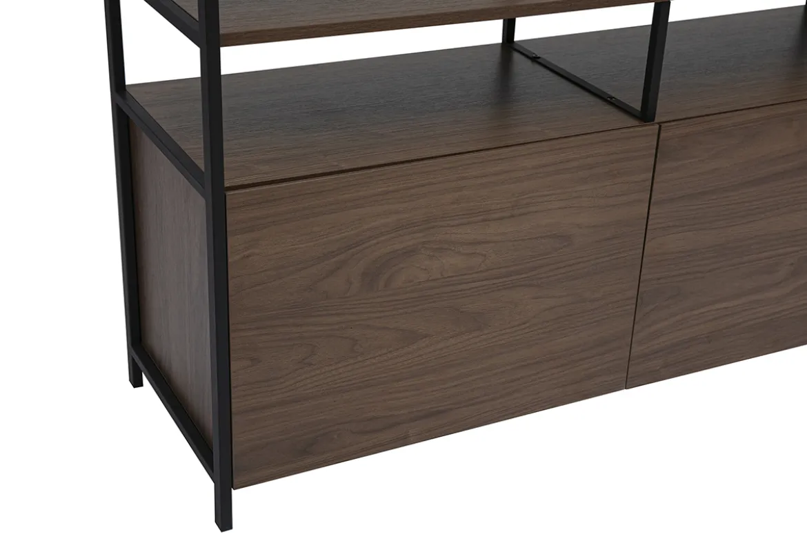 Buffet bas finition bois foncé noyer et métal noir L180 cm MAXENCE