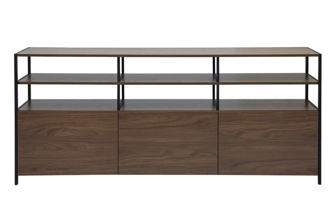 Buffet bas finition bois foncé noyer et métal noir L180 cm MAXENCE