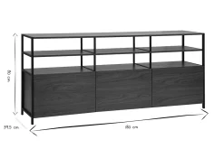 Buffet bas finition bois foncé noyer et métal noir L180 cm MAXENCE