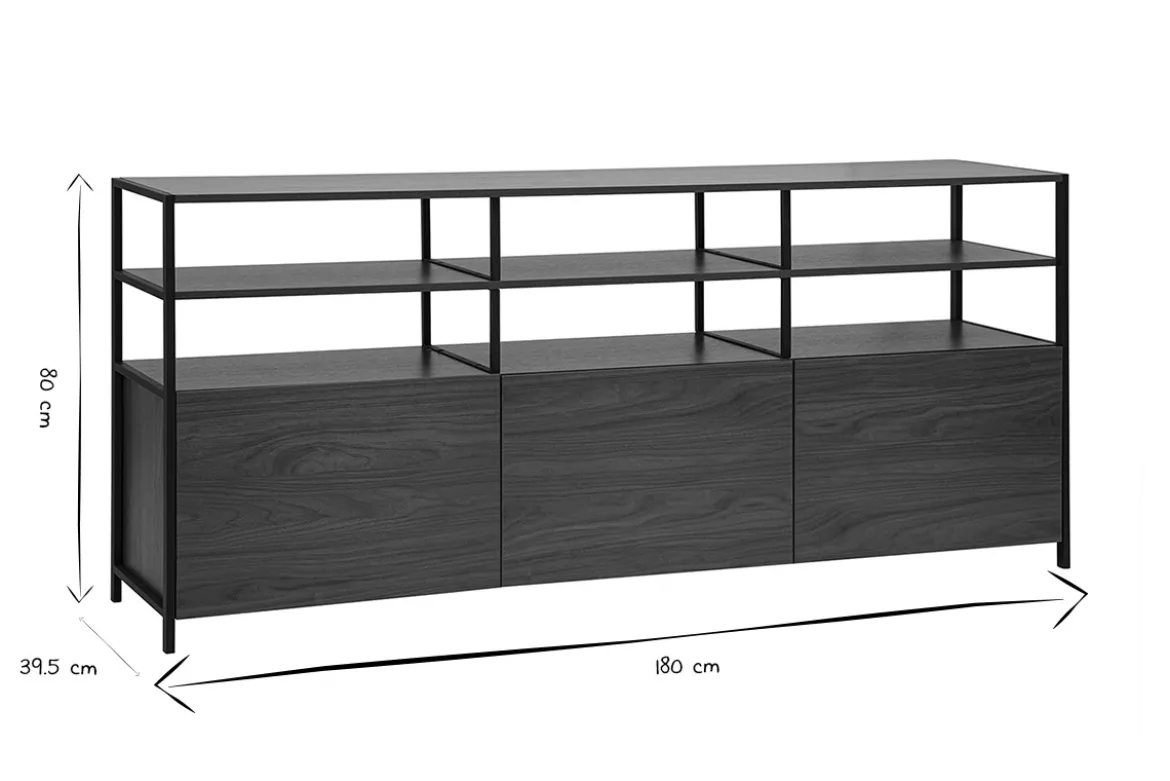 Buffet bas finition bois foncé noyer et métal noir L180 cm MAXENCE