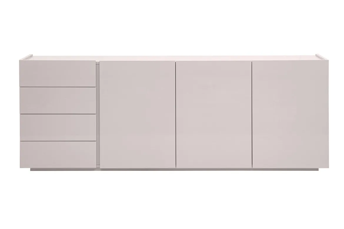 Buffet beige laqué brillant 3 portes 4 tiroirs L200 cm ISAURE