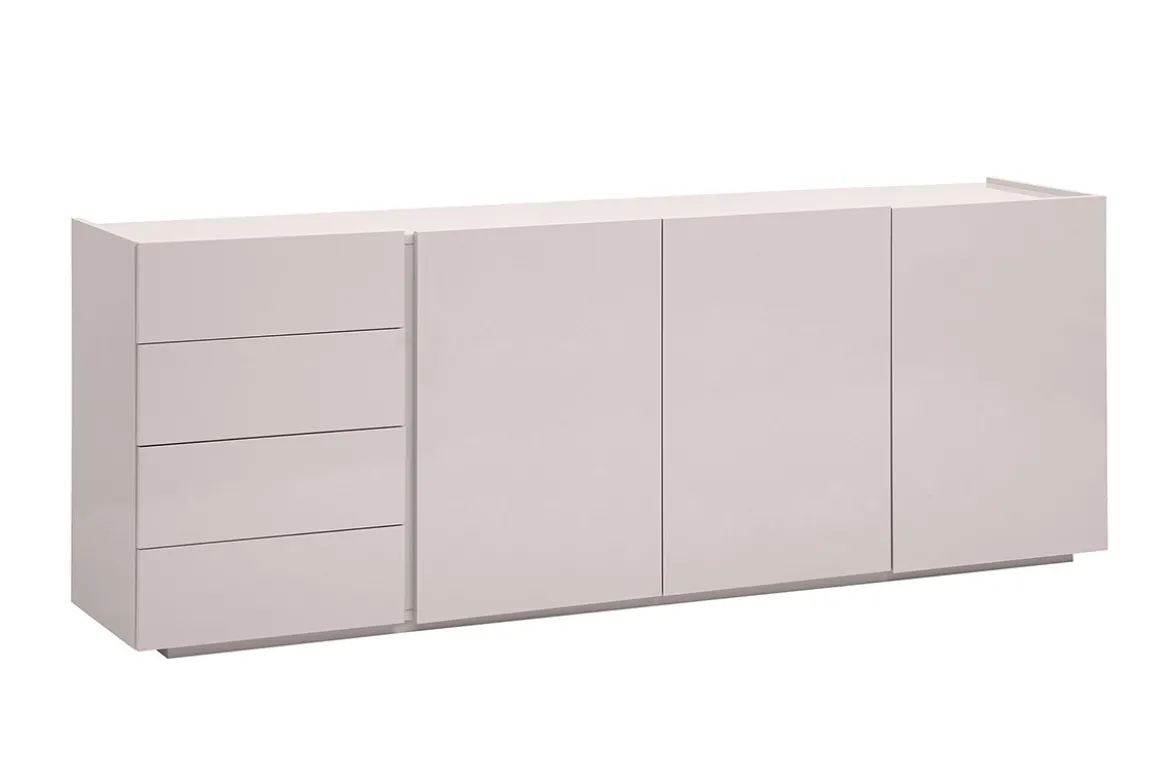 Buffet beige laqué brillant 3 portes 4 tiroirs L200 cm ISAURE