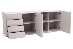 Buffet beige laqué brillant 3 portes 4 tiroirs L200 cm ISAURE