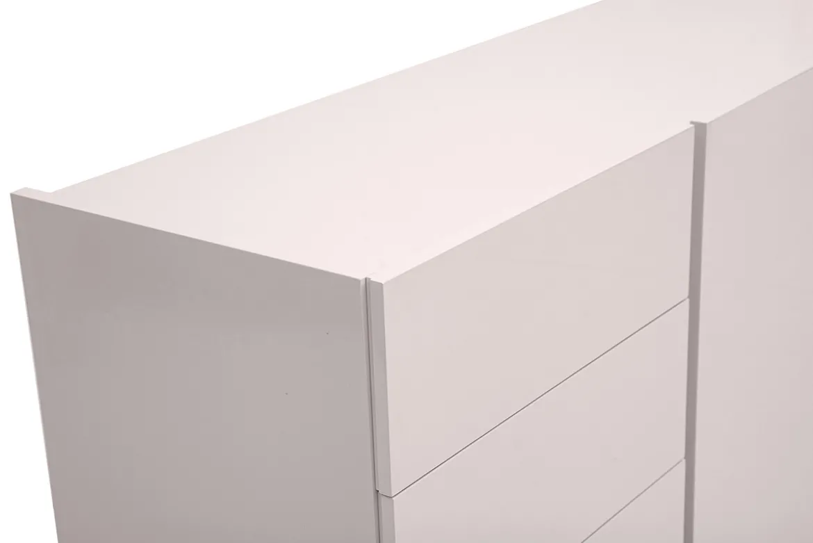 Buffet beige laqué brillant 3 portes 4 tiroirs L200 cm ISAURE