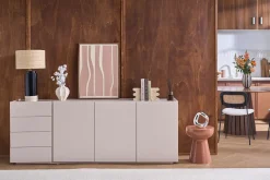 Buffet beige laqué brillant 3 portes 4 tiroirs L200 cm ISAURE