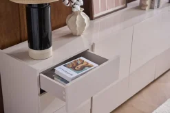 Buffet beige laqué brillant 3 portes 4 tiroirs L200 cm ISAURE