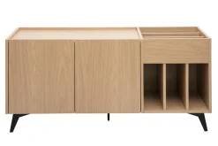 Buffet de rangement vinyles en bois clair finiton chêne et métal noir L140 cm SEDA