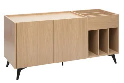 Buffet de rangement vinyles en bois clair finiton chêne et métal noir L140 cm SEDA