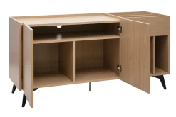 Buffet de rangement vinyles en bois clair finiton chêne et métal noir L140 cm SEDA