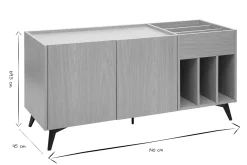Buffet de rangement vinyles en bois clair finiton chêne et métal noir L140 cm SEDA