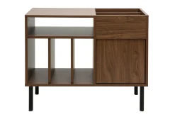 Buffet de rangement vinyles en bois foncé finiton noyer et métal noir L90 cm KANE