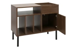Buffet de rangement vinyles en bois foncé finiton noyer et métal noir L90 cm KANE