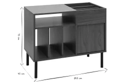Buffet de rangement vinyles en bois foncé finiton noyer et métal noir L90 cm KANE