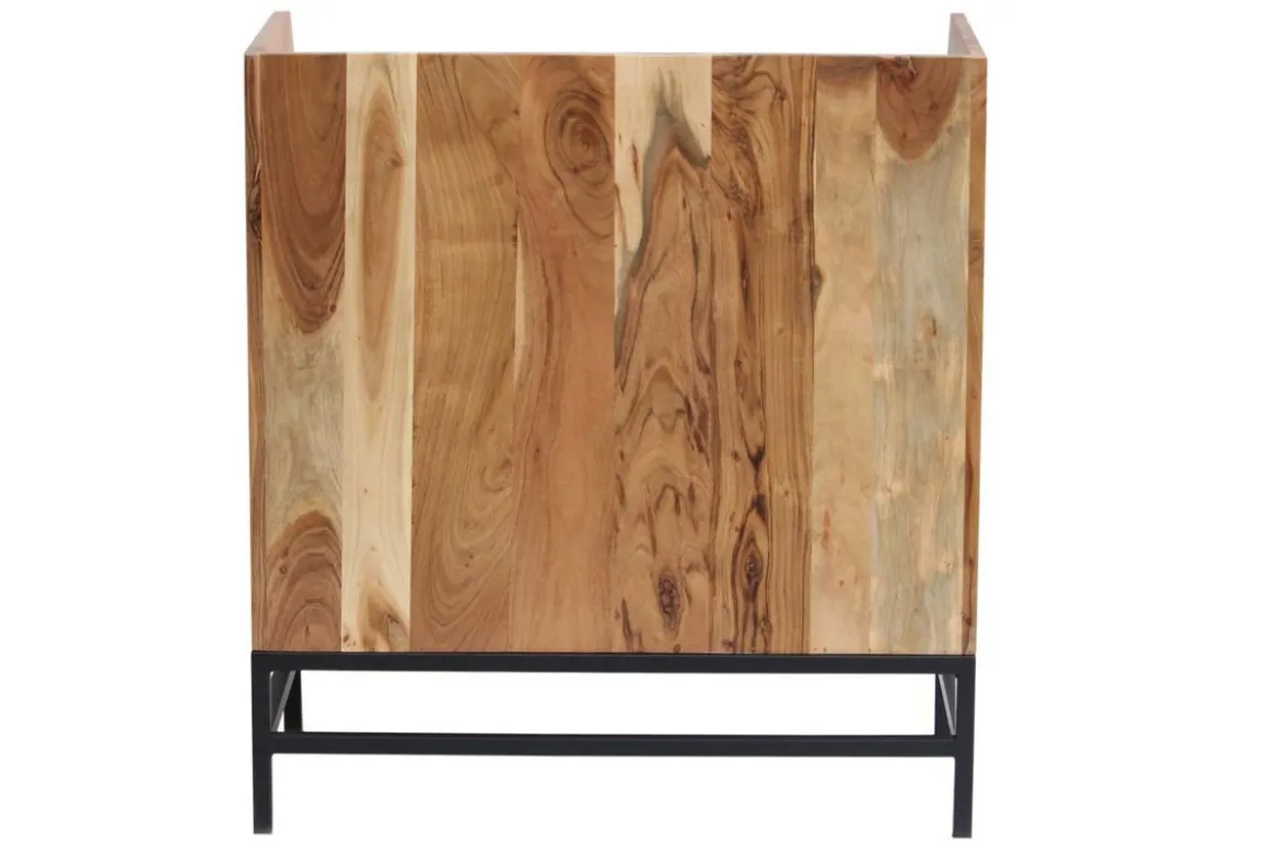 Buffet de rangement vinyles en bois massif et métal noir L76 cm BLUES