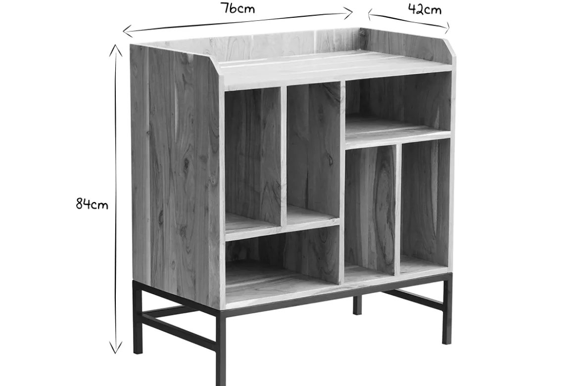 Buffet de rangement vinyles en bois massif et métal noir L76 cm BLUES