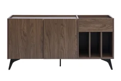Buffet de rangement vinyles en bois foncé finiton noyer et métal noir L140 cm SEDA