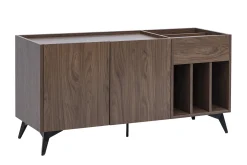 Buffet de rangement vinyles en bois foncé finiton noyer et métal noir L140 cm SEDA