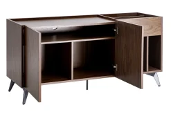 Buffet de rangement vinyles en bois foncé finiton noyer et métal noir L140 cm SEDA