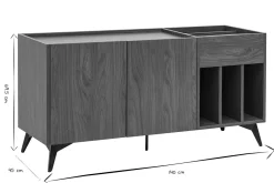 Buffet de rangement vinyles en bois foncé finiton noyer et métal noir L140 cm SEDA