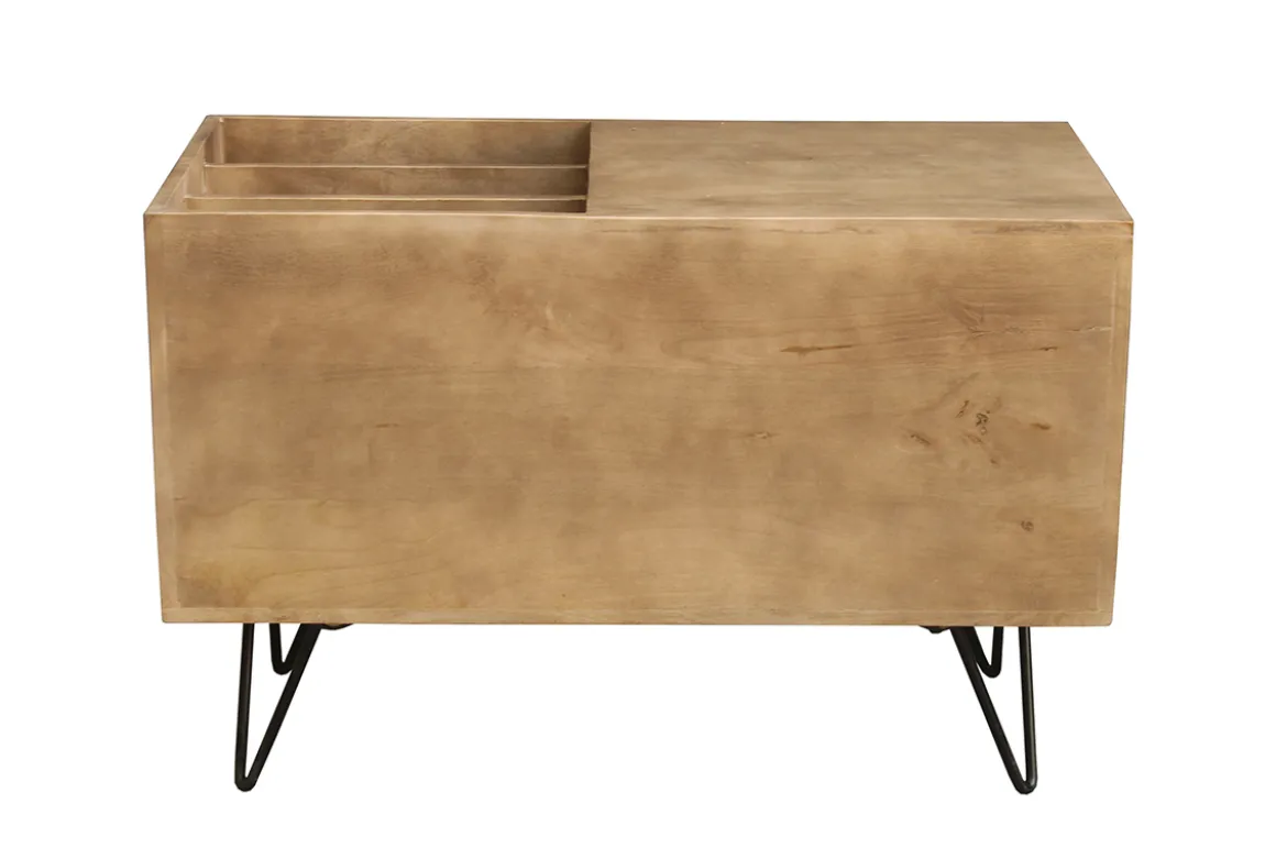 Buffet de rangement vinyles en bois manguier massif et métal L90 cm BOOGIE