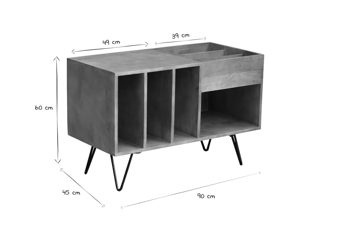 Buffet de rangement vinyles en bois manguier massif et métal L90 cm BOOGIE