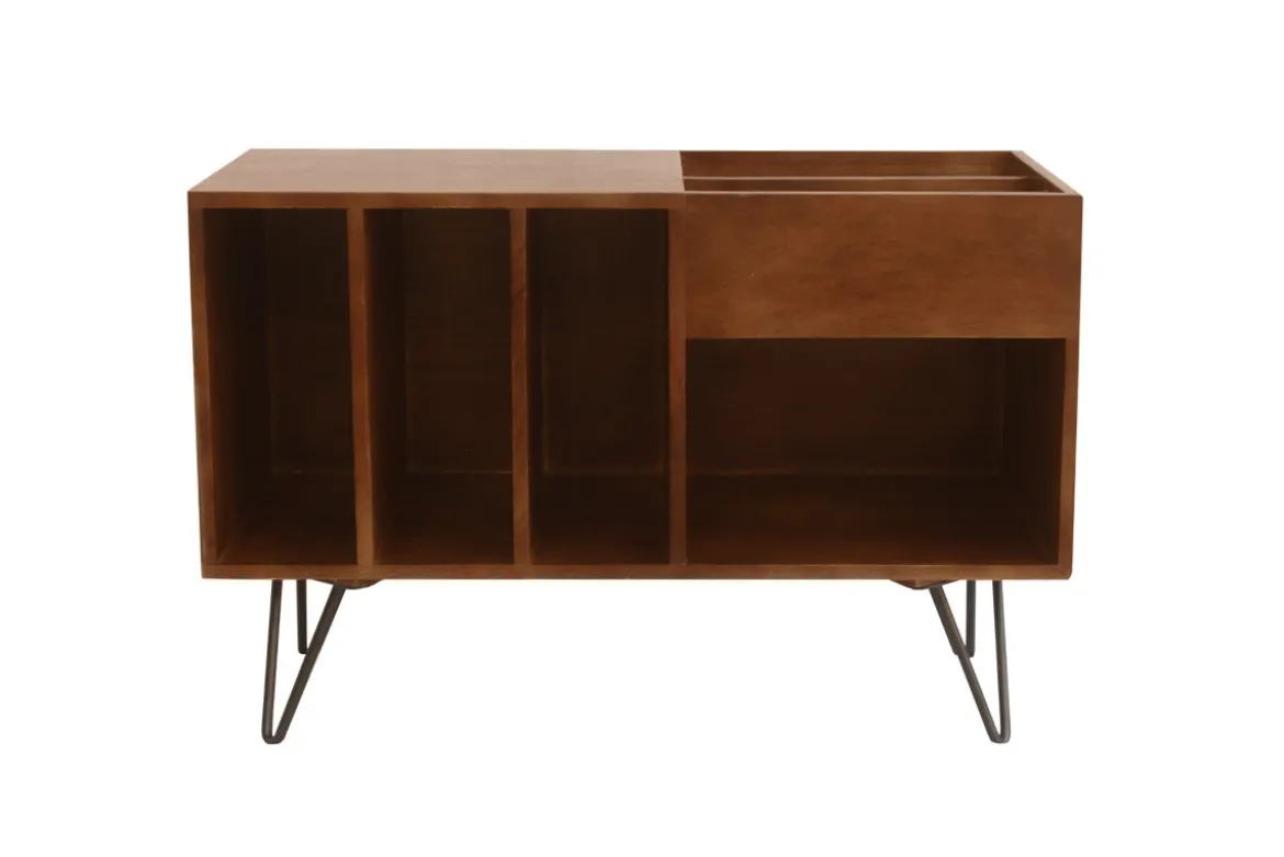 Buffet de rangement vinyles en bois manguier massif teinté et métal L90 cm BOOGIE