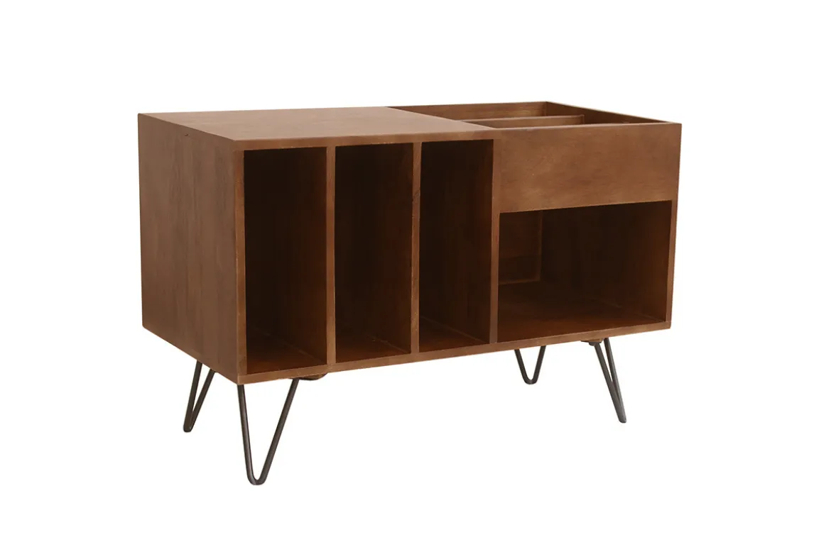 Buffet de rangement vinyles en bois manguier massif teinté et métal L90 cm BOOGIE