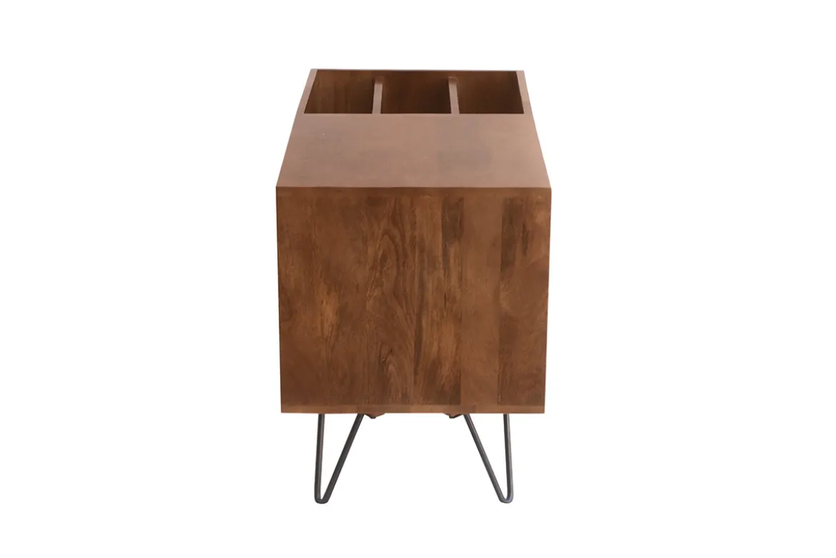Buffet de rangement vinyles en bois manguier massif teinté et métal L90 cm BOOGIE